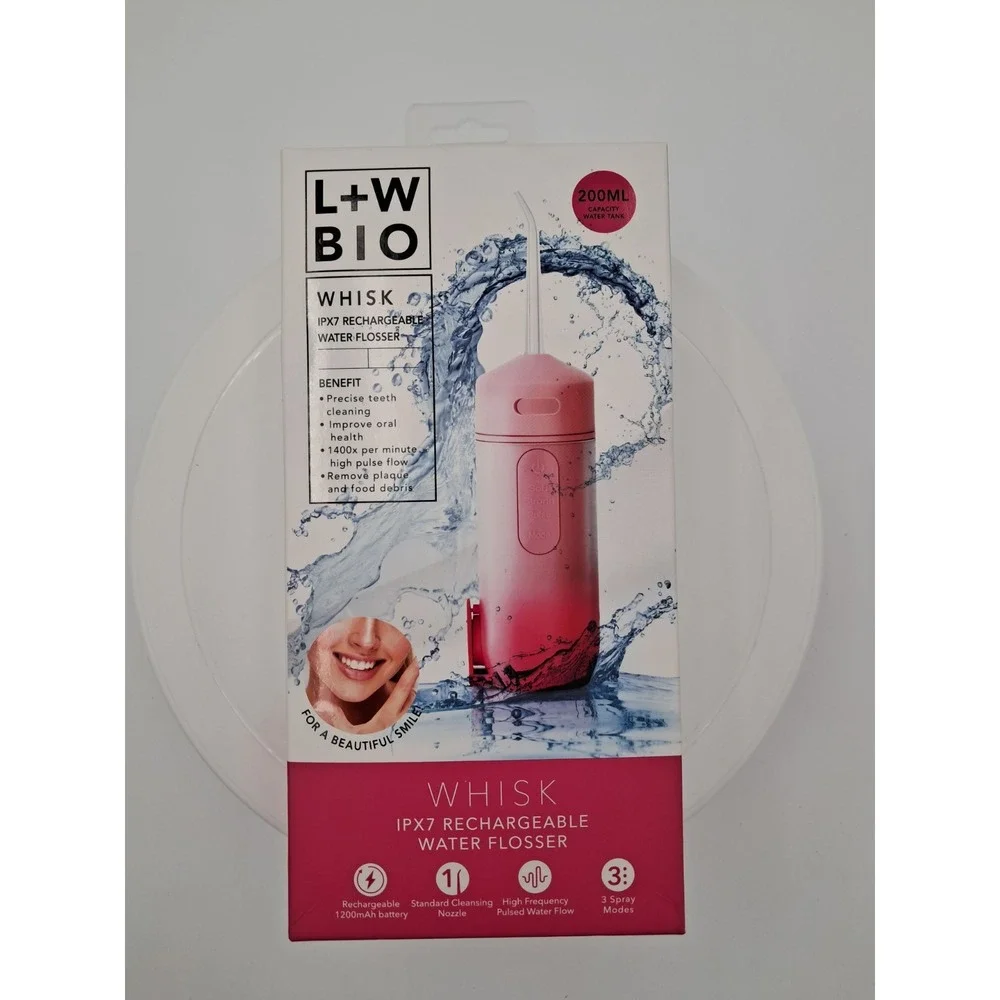 L +‎ W Bio Whisk Rechargeable Water Flosser-200 ML Capacity Water Tank-NIB